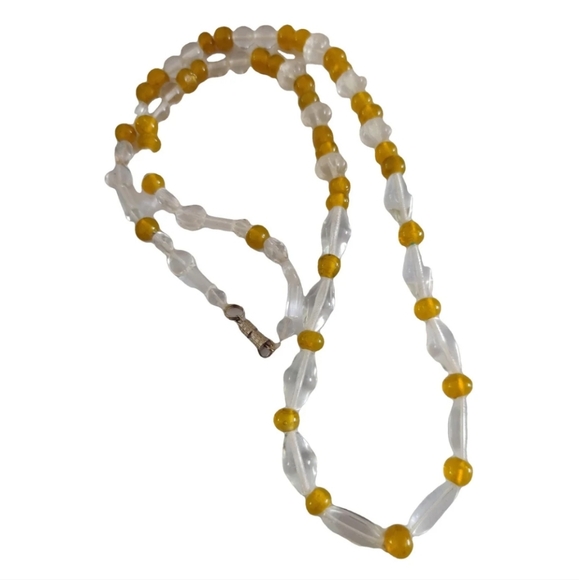 Vintage Czech Amber and Clear Glass Necklace - Picture 5 of 16